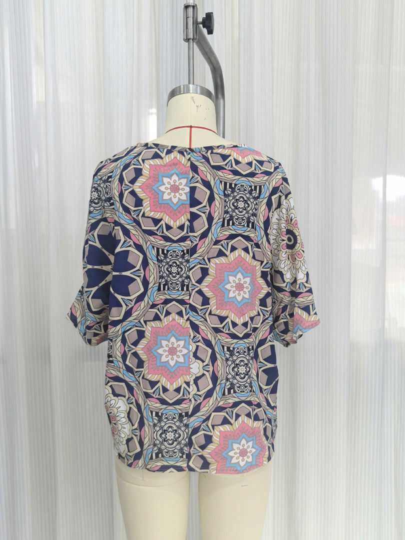 Ethnic Batwing Sleeve V-Neck T-shirt Women N6D102
