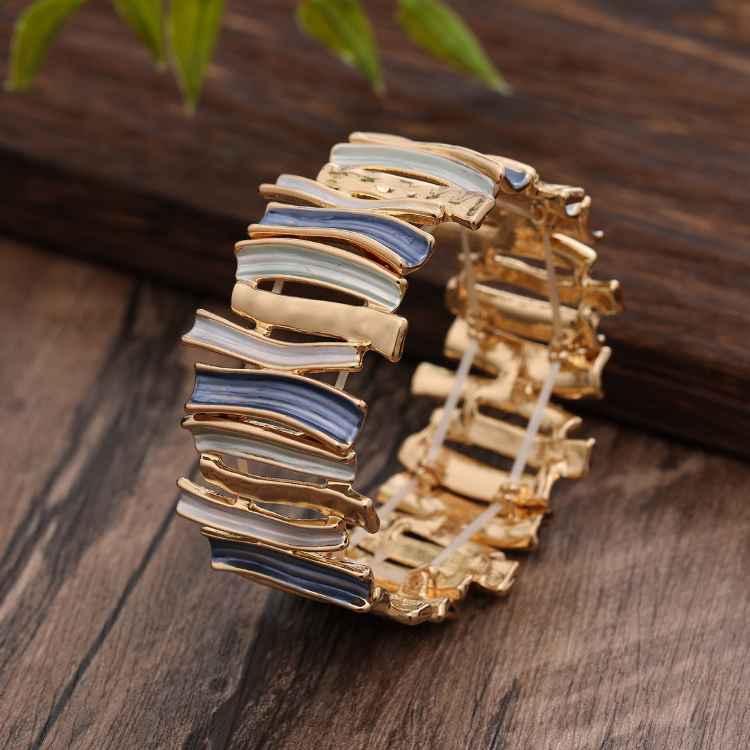 Enamel Exaggerated Geometric Stretch Bangle Women N6C217