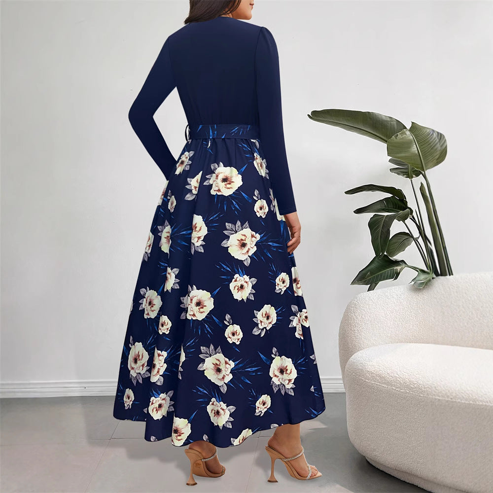 Belted Asymmetric Woven Knit Dress Women N5A096
