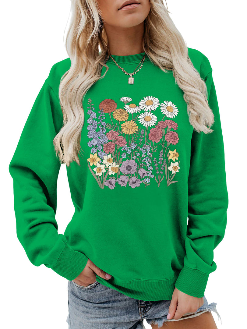 Floral Print Crewneck Sweatshirt Women Casual Loose N6H045