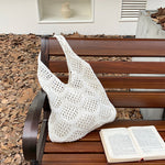 Load image into Gallery viewer, Knit Openwork Diamond Tote Bag Women N6C056