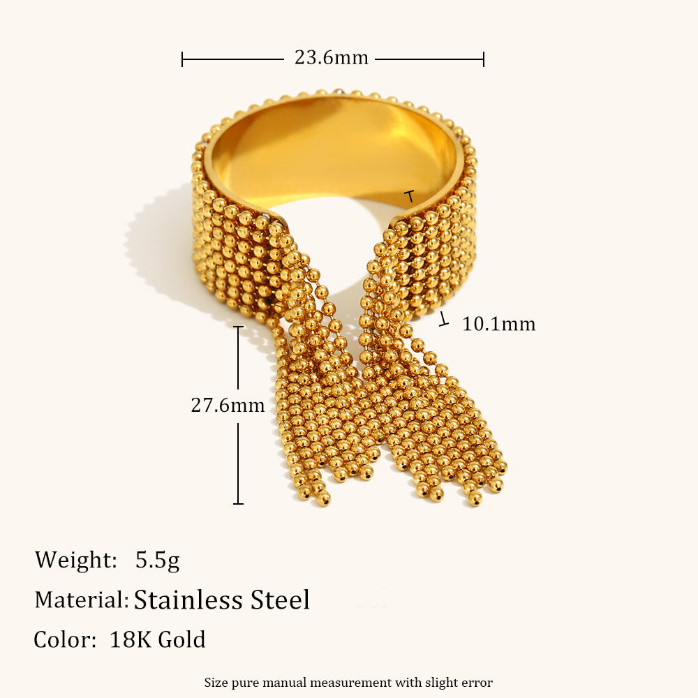 Fringe Cuff Bracelet Steel Gold Plated Rotating Ring S5P246