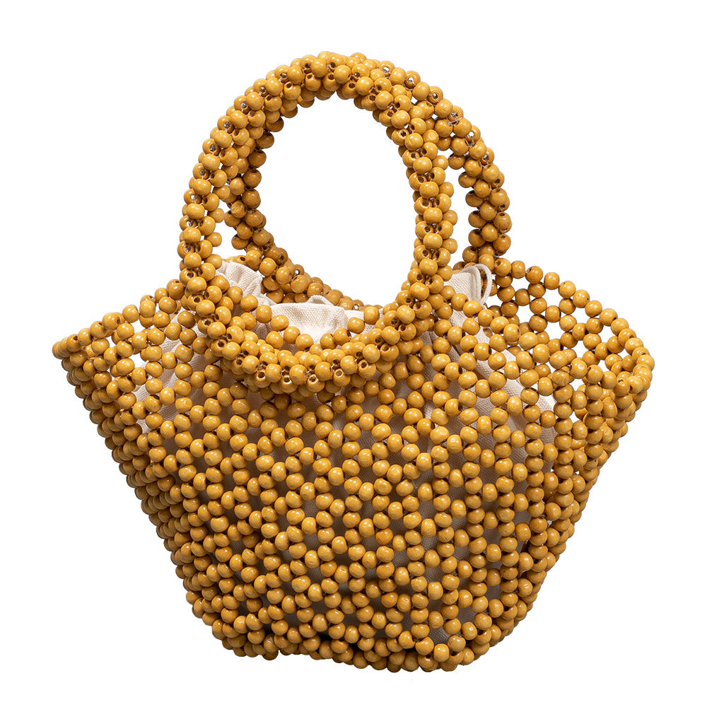 Hand Woven Maple Bead Crescent Bag Drawstring Closure S5P384