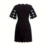 Load image into Gallery viewer, Burnout Lace A Line Dress Women Office Black N5A101
