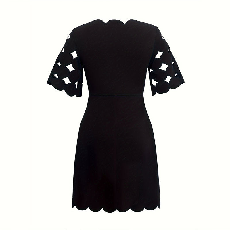 Burnout Lace A Line Dress Women Office Black N5A101