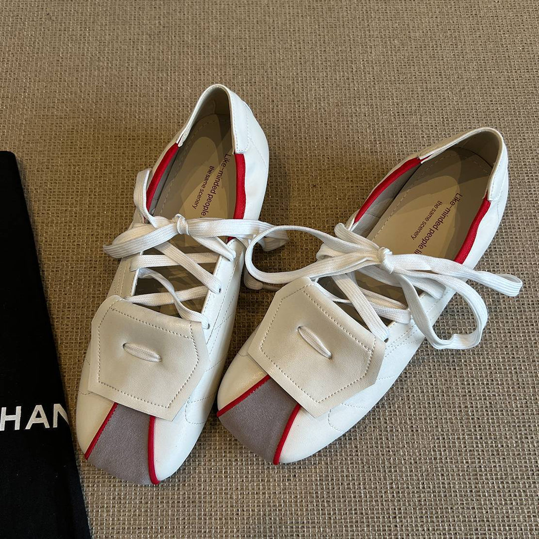 Color-Block Square Toe Mary Jane Shoes Women Flat N6G242