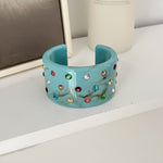 Load image into Gallery viewer, Colorful Crystal C-Shape Resin Bangle Bracelet N6F097