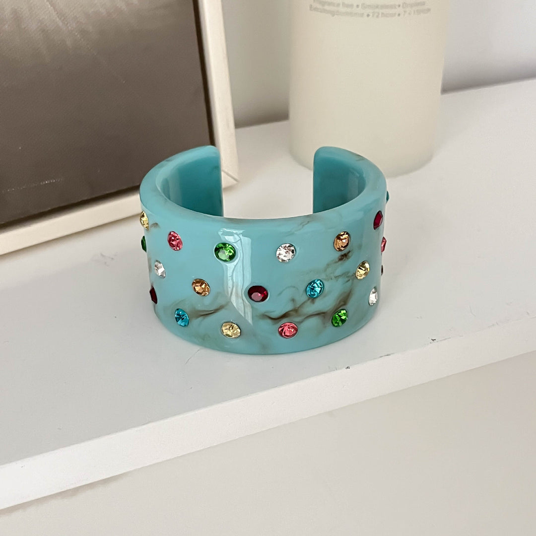 Colorful Crystal C-Shape Resin Bangle Bracelet N6F097