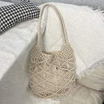Load image into Gallery viewer, Open Weave Waxed Rope Beach Bag Large Straw Tote N6F116