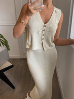 Load image into Gallery viewer, 3D Floral V Dress Vest Set Sleeveless Mid Heavy N5Z709
