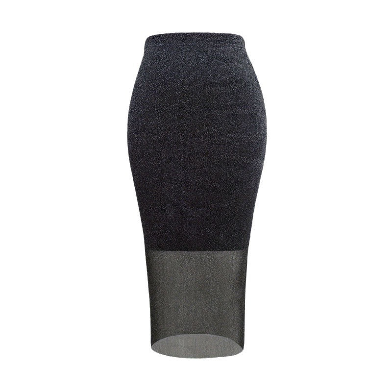 Metallic Mesh Bodycon Skirt Women Black N5A471