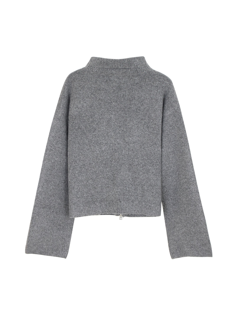 High Neck Zip Front Faux Button Knit Cardigan Women N6H270