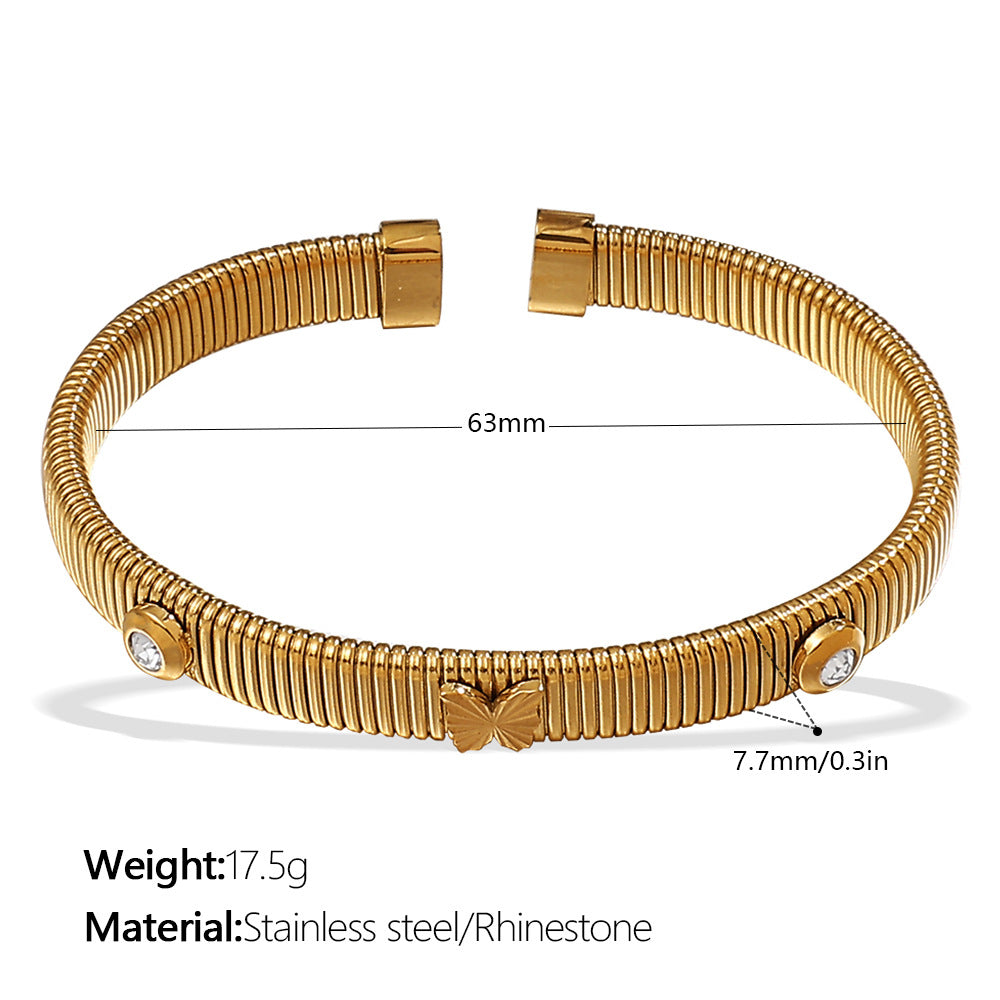 Four Leaf Clover Bangle Titanium Steel Plated Elastic S5P090