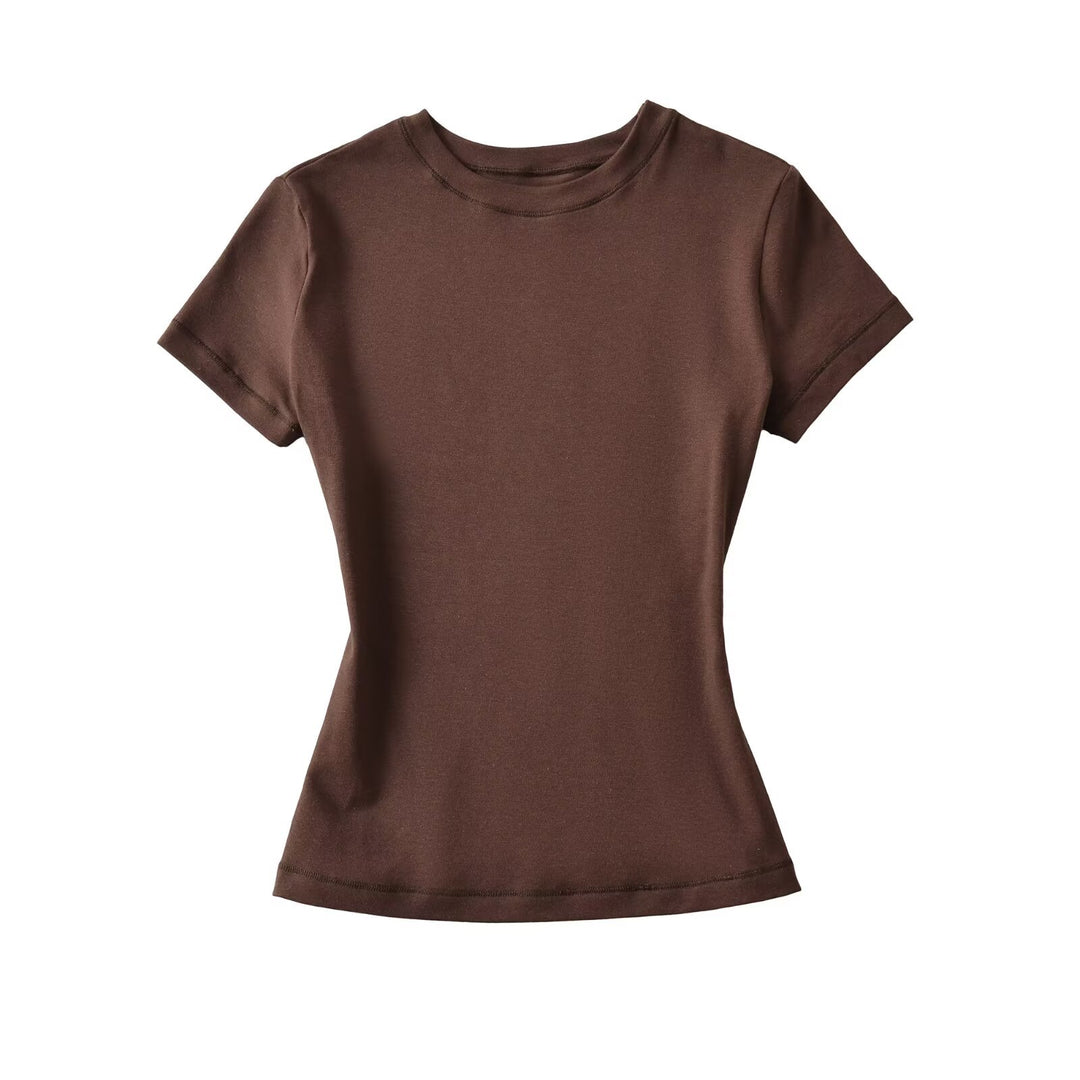 Fitted Round Neck Short Sleeve T-shirt Women N6D086