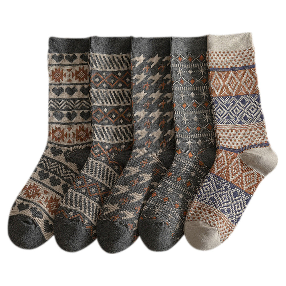 Vintage Ethnic Double Needle Mid-Calf Socks Warm N6H035