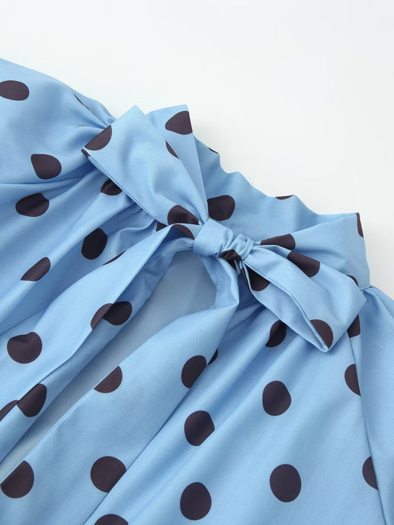 Simple Polka Dot Back Slit Blouse Women N6E145