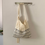 Load image into Gallery viewer, Striped Color Block Fringe Knit Crossbody Tote Bag N6C055