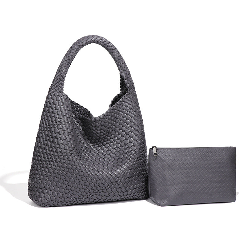 Women's PU Woven Bucket Tote Bag N6J156