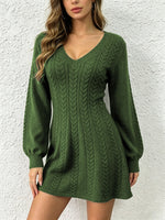 Load image into Gallery viewer, Sexy V-Neck Cable Knit Sweater Dress Short Women N6G280