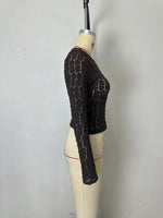 Load image into Gallery viewer, Brown Lace Long Sleeve Slim Fit Top N6F224