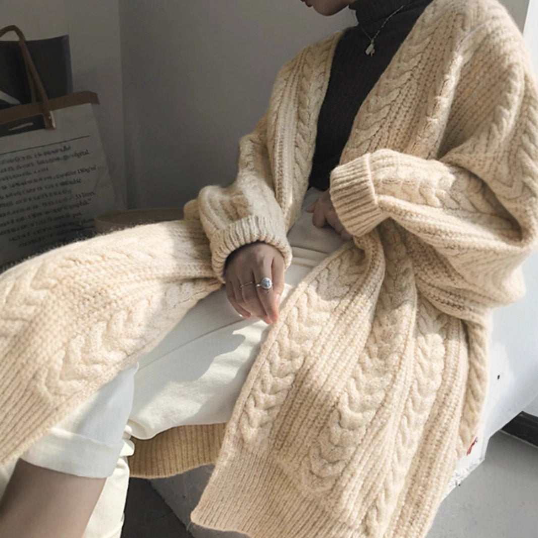 Cable Heavyweight Cardigan Mid Long Apricot N5Z676