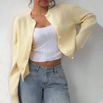 Load image into Gallery viewer, Cropped Cardigan Long Lightweight Yellow N5Z695
