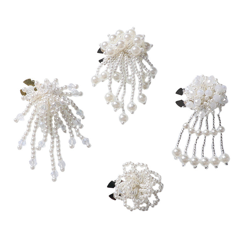 Pearl Floral Shirt Collar Clip Removable Cuff Tassel Cover N6G070