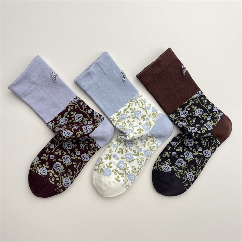 Rose Embroidered Socks Women Multiple Colors M5A015
