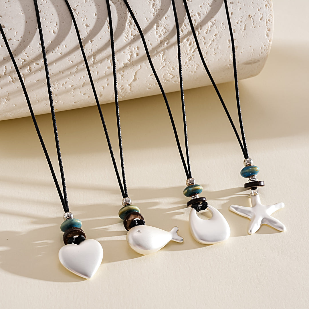 Leather Cord Ceramic Pendant Choker Cold Minimal N6H142