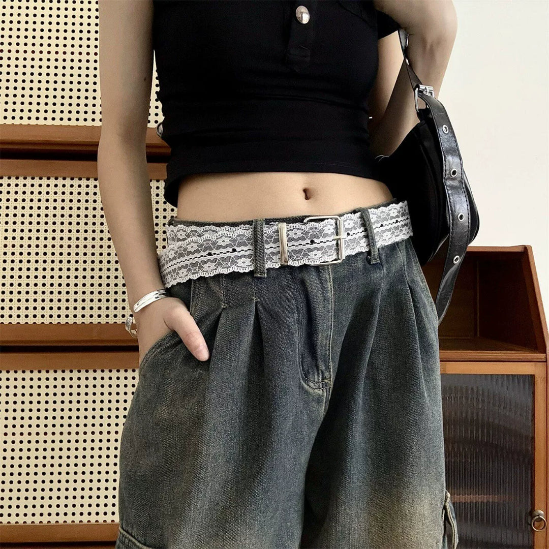 Lace Belt Women Fashion Decorative PU Needle Buckle N6H334