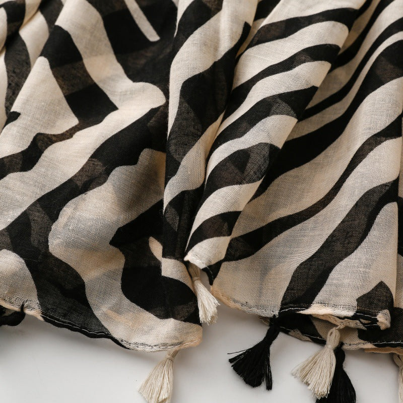 Zebra Print Fringe Scarf Shawl Women Vacation N6H254