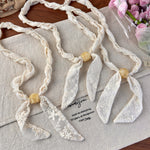 Load image into Gallery viewer, Womens Beige Lace Floral Pearl Scarf Necklace N6K273
