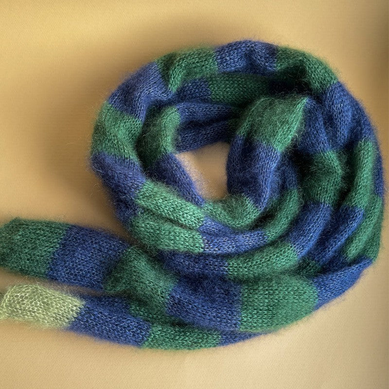Mohair Blend Long Loop Scarf Striped Pattern  M5A082