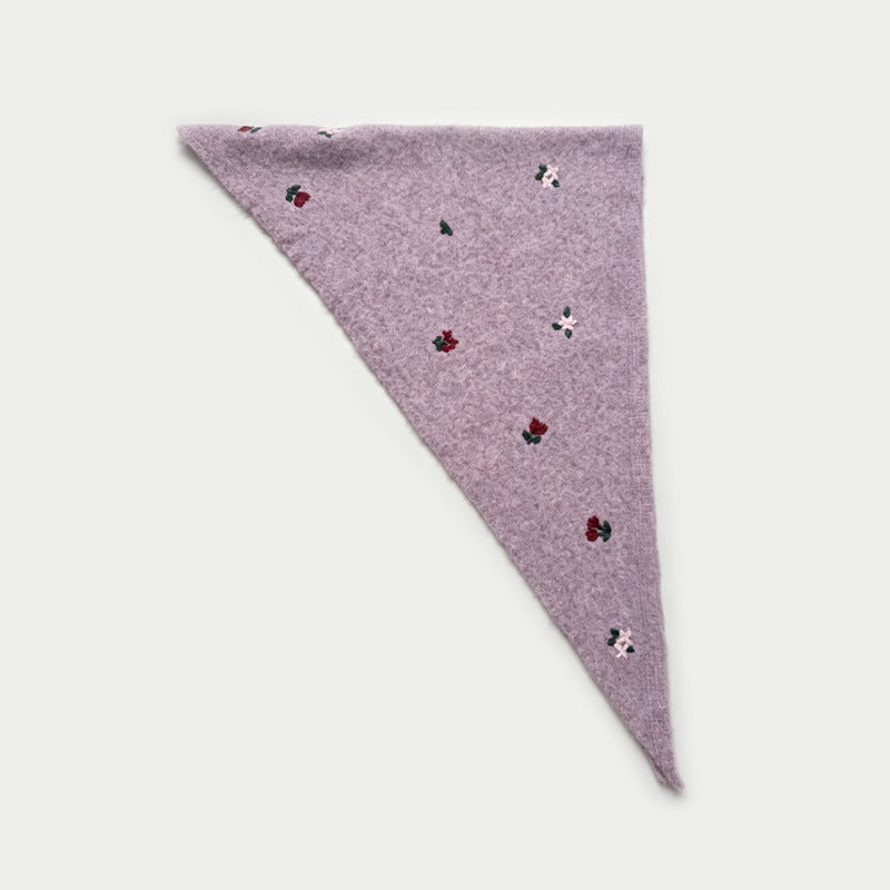 Women's Wool Blend Rose Embroidered Triangle Scarf N6J123