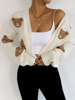 Load image into Gallery viewer, Cute Bear Print Short Cardigan Women V-Neck Knit N6H276