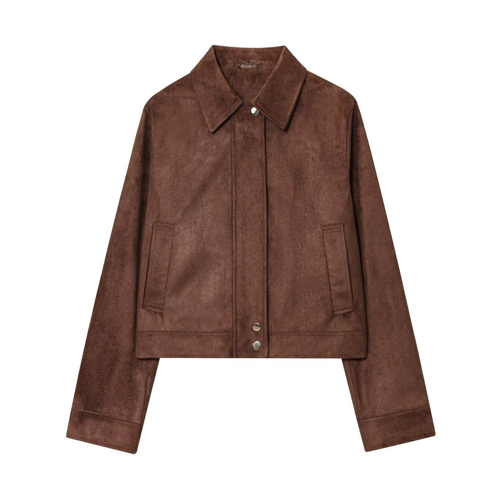 Slim Fit Notch Collar Jacket Women Brown N5A410