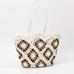 Load image into Gallery viewer, Hand Crochet Color Block Mesh Tote Beach Bag Women N6C302