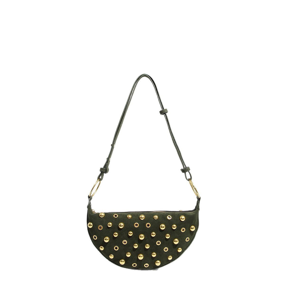 Polka Dot Zippered Shoulder Bag with Rivet Accents  S5P470