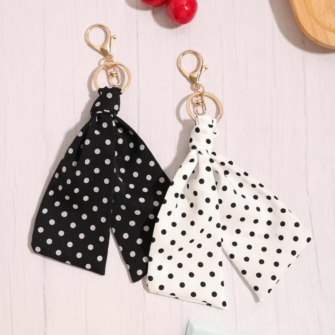 Polka Dot Fabric Bag Charm Keychain Accessory N6G114
