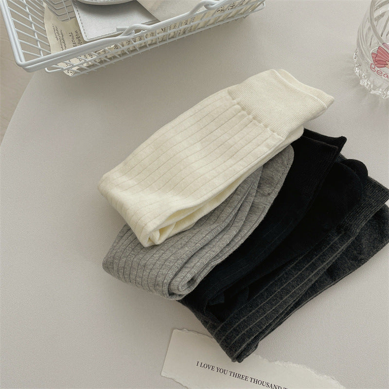 Vertical Rib Solid Split Toe Socks Women Mid-Calf N6H008