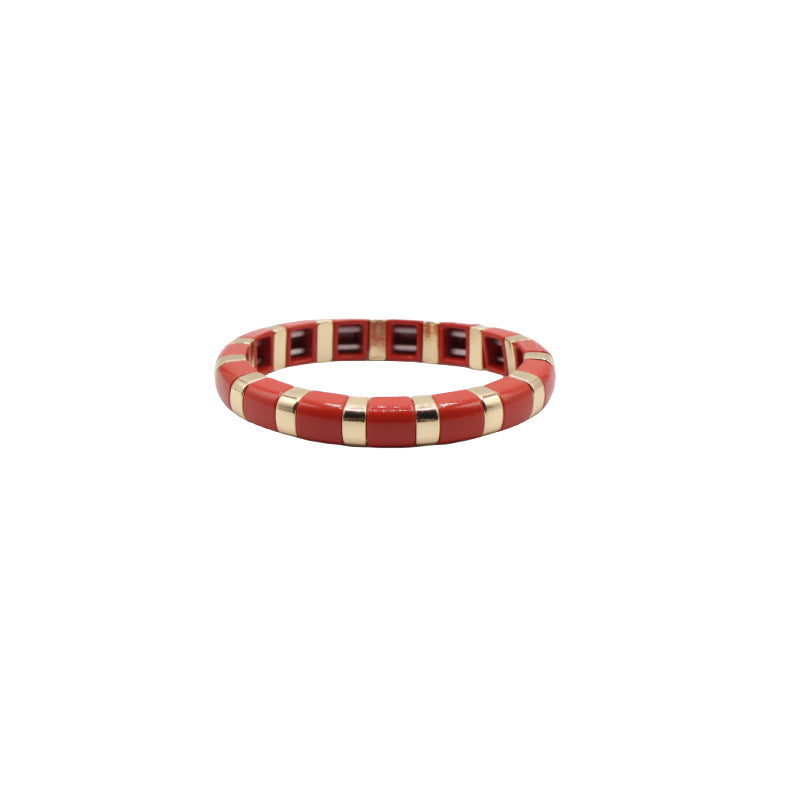 Semi Circle Bead Bangle Alloy Vitreous Enamel S5P266