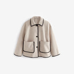 Load image into Gallery viewer, Contrast Binding Notch Crop Coat Dual Pocket  Apricot N5Z621
