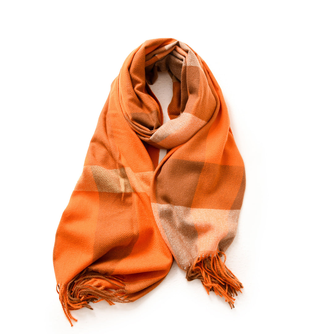 Check Print Faux Cashmere Wrap with Fringe  M5A224