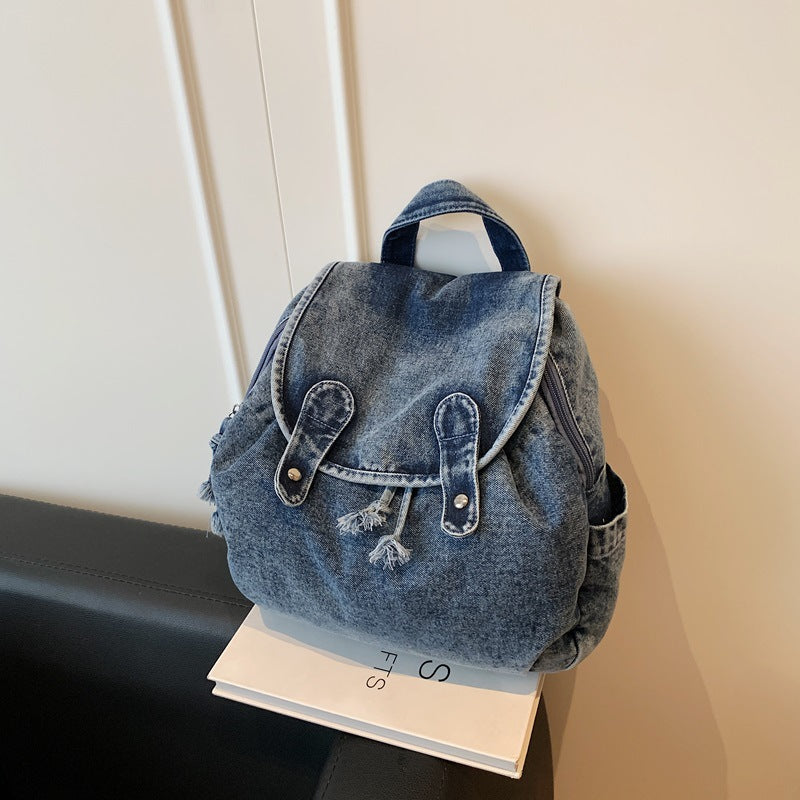 Unisex Denim Drawstring Flap Backpack N6J195