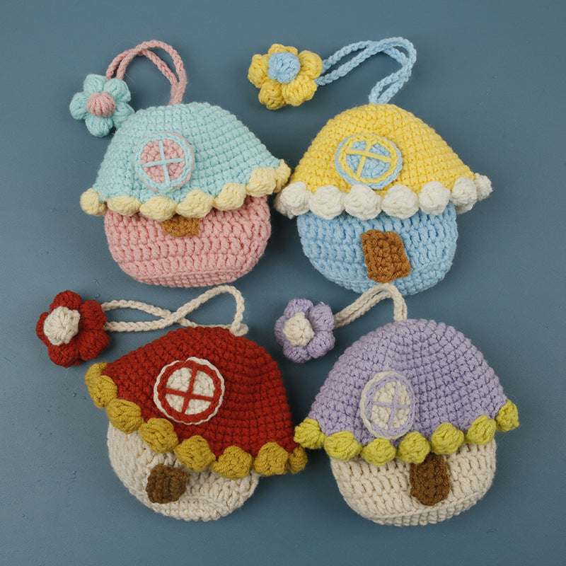 Hand Crochet House AirPods Case Colorful Yarn Pouch N6G079