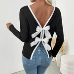 Load image into Gallery viewer, Bow Back Keyhole Tee Set In Ultra Light Black N5Z481

