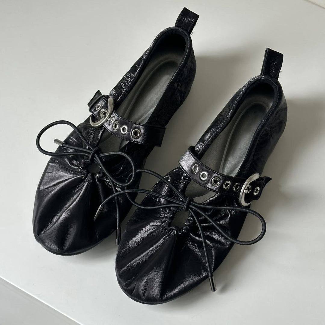 Ruffle Bow Mary Jane Shoes Round Toe Chunky Heel N6G245