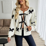 Load image into Gallery viewer, Bow Print Cardigan Lightweight White N5Z487
