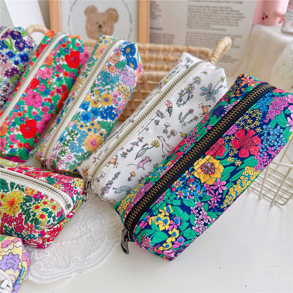 Vintage Floral Cotton Pencil Case YKK Zipper N6F152