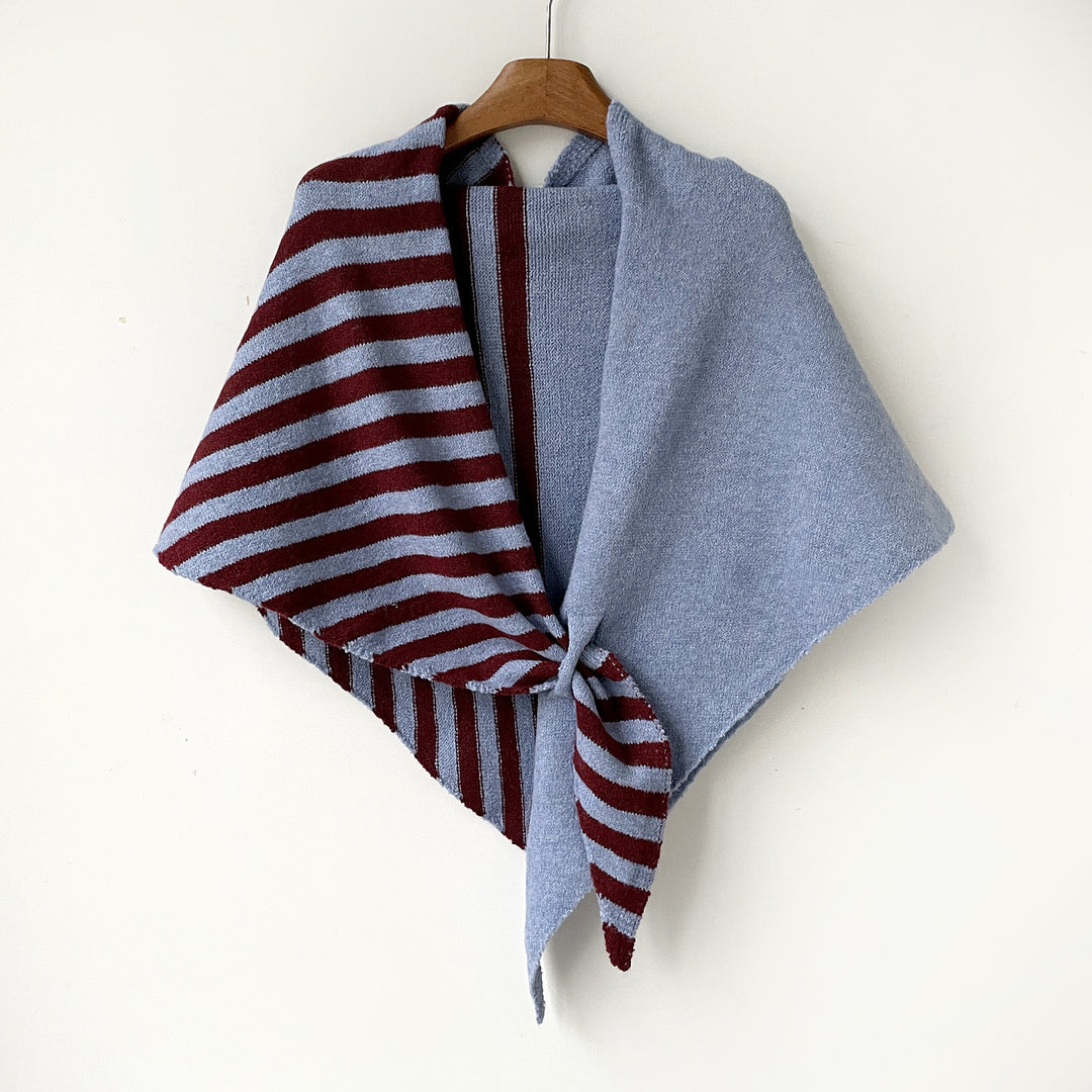 Triangle Wool Blend Shawl Cape Stripe Patchwork N6H308